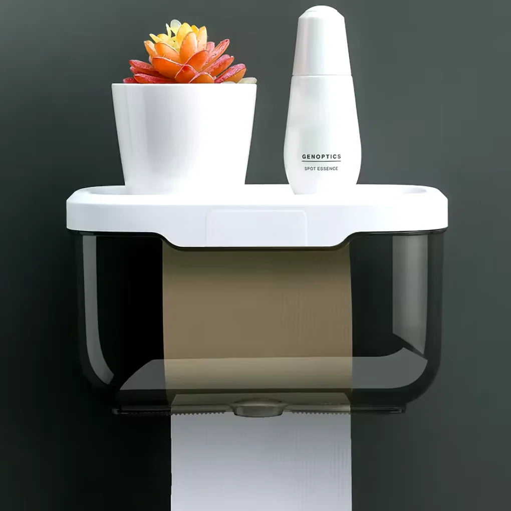 Suporte de Papel Higiênico com Tampa à Prova d’Água – Fixação por Adesivo | Design Moderno e Organizado