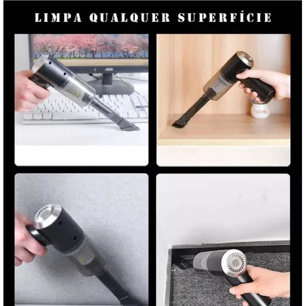 Mini Aspirador Portátil 3 em 1 Recarregável – Limpeza Rápida para Carro e Casa | Poderosa Sucção Wireless